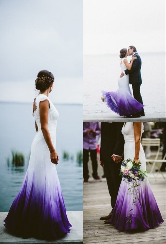 Colored Wedding Dress, Purple And White Wedding Dress, Ombre Wedding Dress Classy Prom Dress Main image