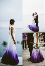 Colored Wedding Dress, Purple And White Wedding Dress, Ombre Wedding Dress Classy Prom Dress