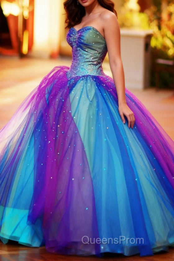 Colorful Floor Length Long Evening Prom Dress, Colorful Evening Dress
