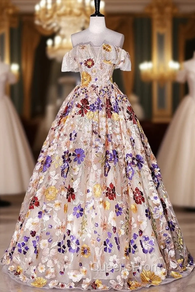 Colorful Flower Strapless Quinceanera Dress