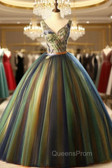 Colorful Tulle V-neck Embroidery Quinceanera Dress