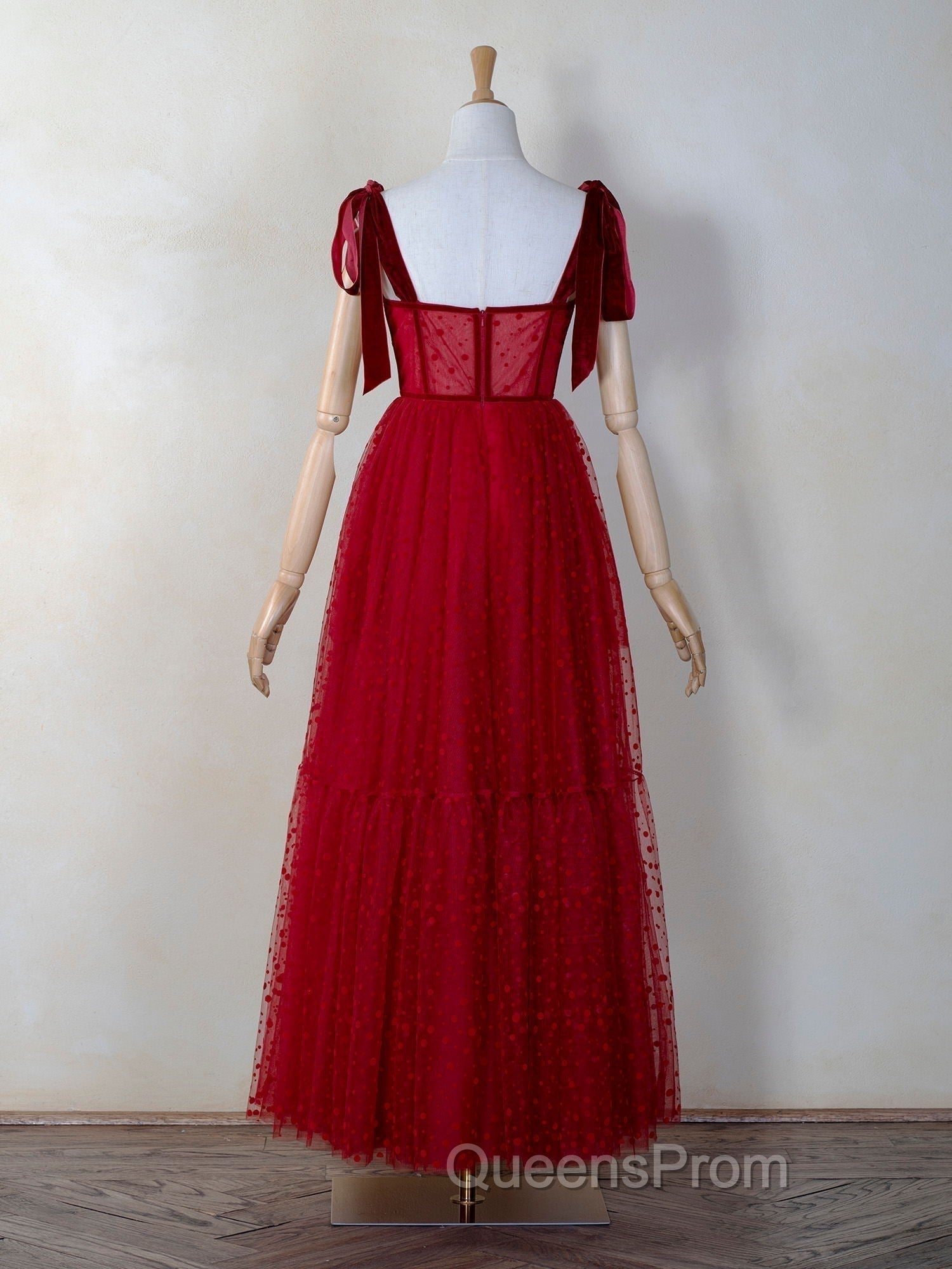 Corset Dotted Tulle Maxi Length Evening Prom Dress