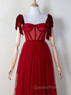 Corset Dotted Tulle Maxi Length Evening Prom Dress