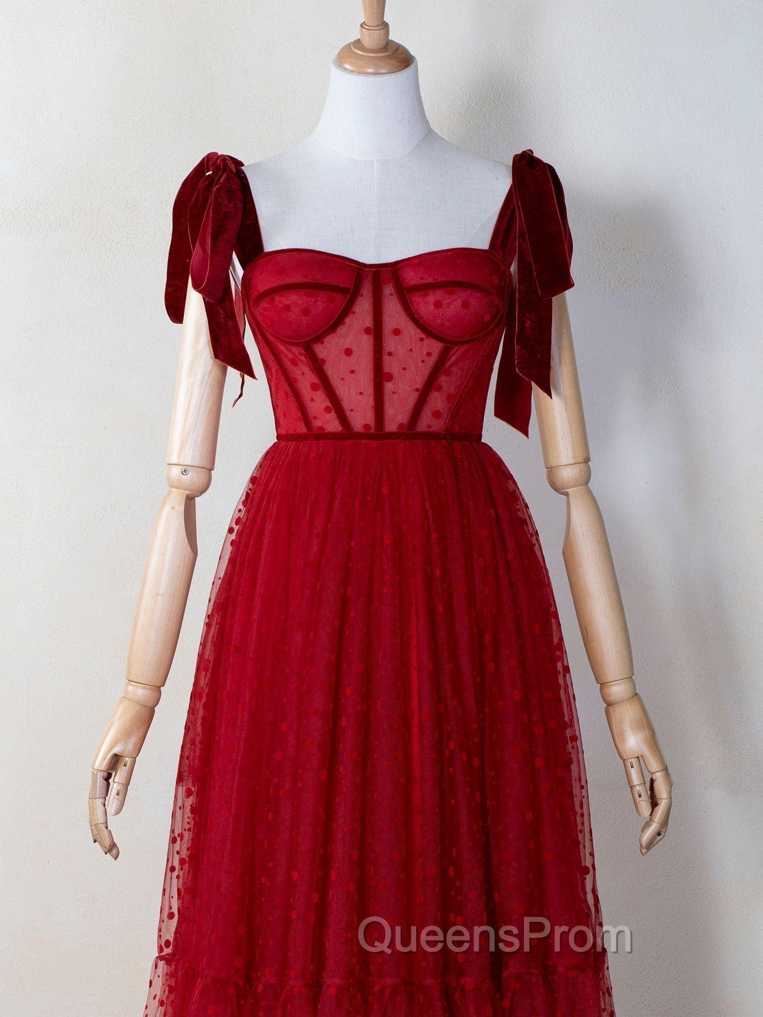 Corset Dotted Tulle Maxi Length Evening Prom Dress