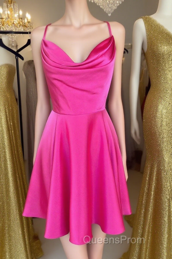 Cowl Neck Short Pink Evening Prom Dress, Short Pink Graduation Homecoming Dress Main image