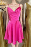 Cowl Neck Short Pink Evening Prom Dress, Short Pink Graduation Homecoming Dress