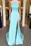 Criss Cross Straps Pool Blue Long Evening Dress