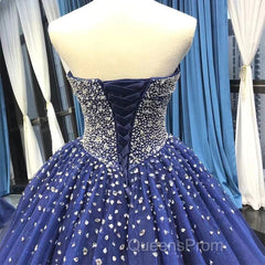 Crystals Sequined Navy Blue Quinceanera Dress Ball Gown Wedding Dress