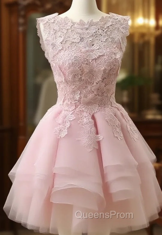 Cue Short Lace Top Round Neckline Party Dress, Short Layers Homecoming Dress Main image