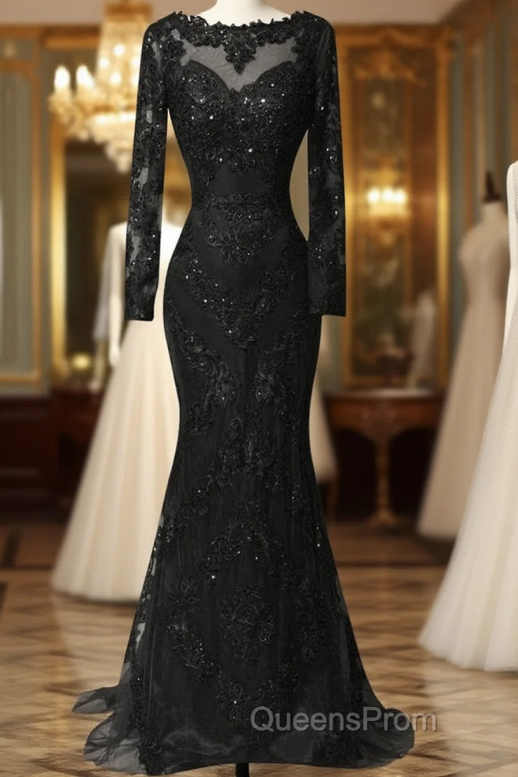 Custom Long Sleeves Evening Prom Dress,Charming Beading Evening Dress,Lace Mermaid Evening Prom Dress Main image
