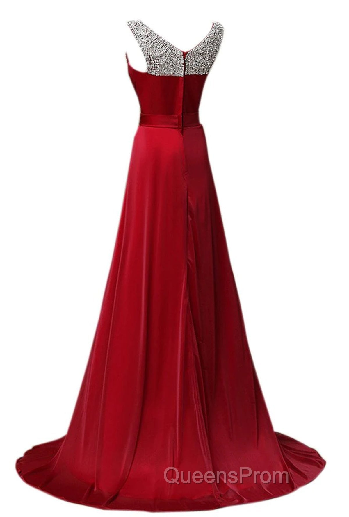 Custom Made A Line Dark Red Round Neck Long Evening Prom Dress, Bridesmaid Dress, Evening Dress