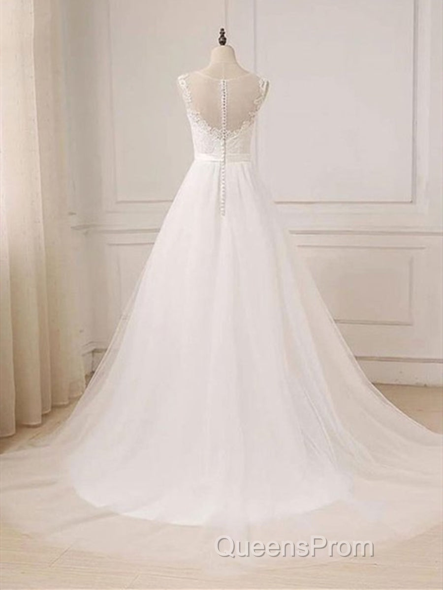 Custom Made A Line Round Neck Lace Tulle White Long Evening Prom Dress, White Lace Formal Dress, White Evening Dress Secondary image