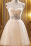 Custom Made A Line Sweetheart Neck Champagne Evening Prom Dress, Short Champagne Bridesmaid Dress, Graduation Dress, Homecoming Dress