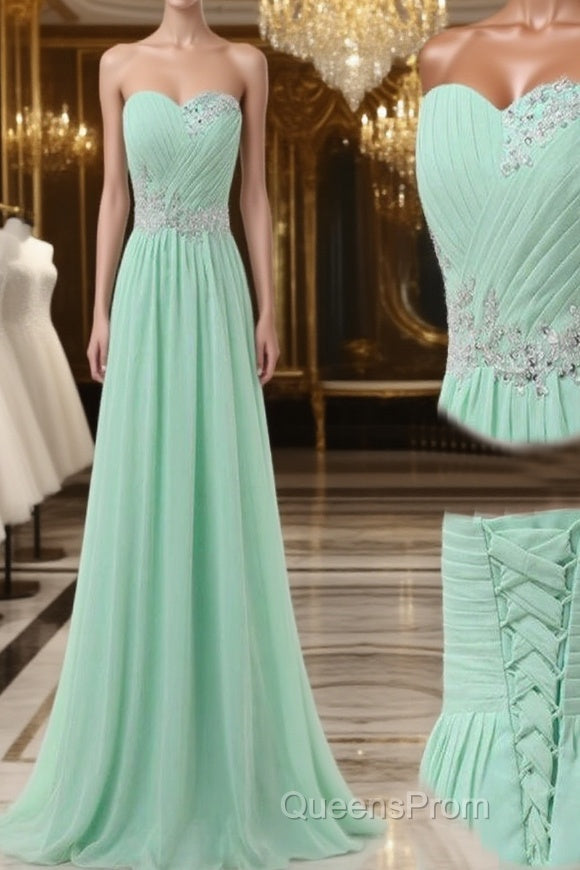 A Line Sweetheart Neck Floor Length Green Evening Prom Dress, Long Formal / Bridesmaid Dress Main image