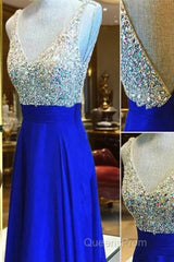 Custom Made A Line V Neck Backless Floor Length Royal Blue Evening Prom Dress, Blue Formal Dress, Blue Bridesmaid Dress