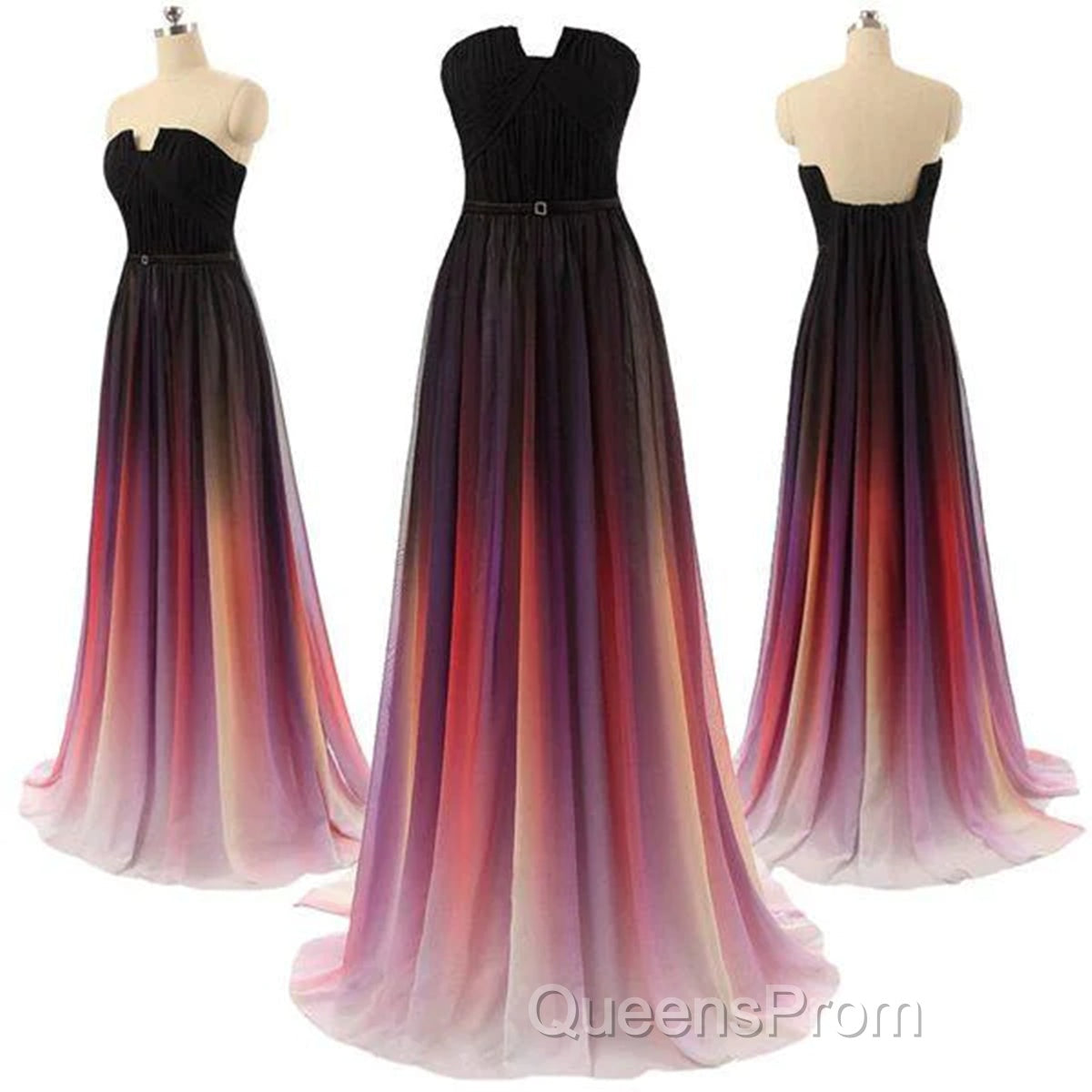 Custom Made Backless Ombre Chiffon Long Evening Prom Dress, Ombre Bridesmaid Dress, Formal Dress Secondary image