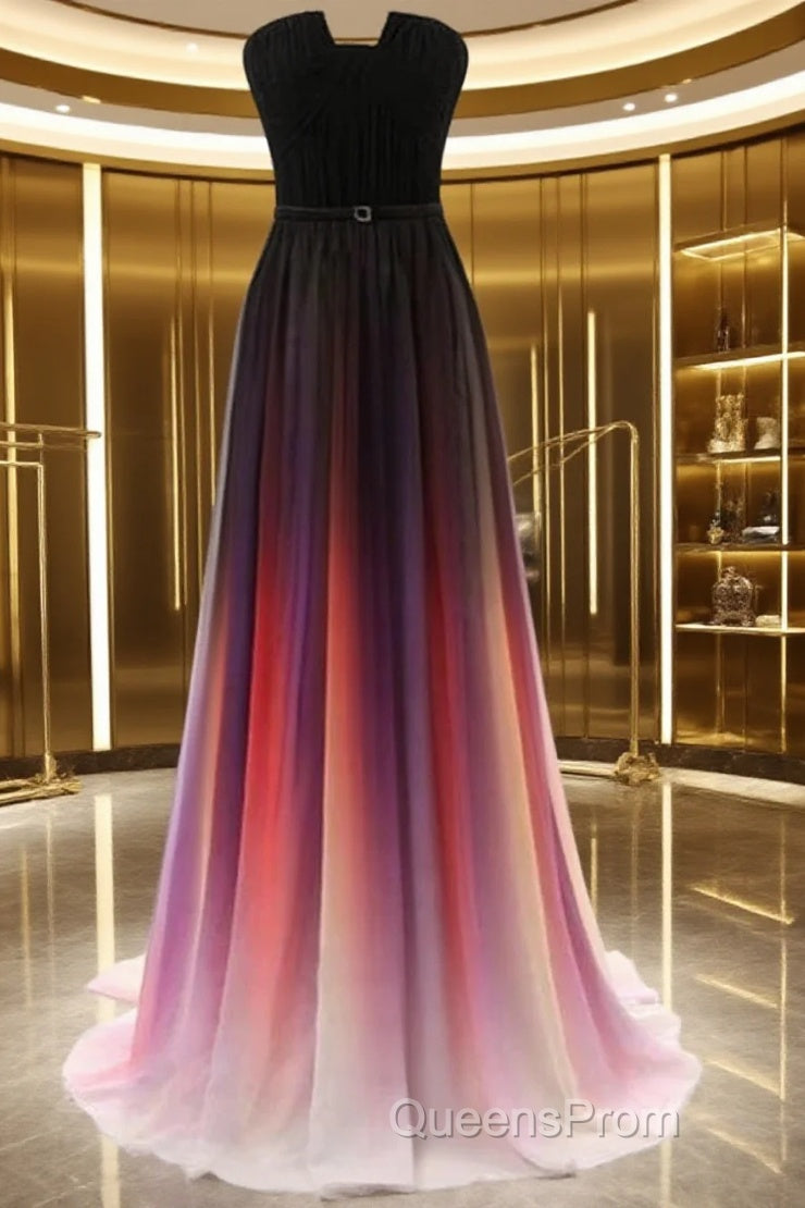 Custom Made Backless Ombre Chiffon Long Evening Prom Dress, Ombre Bridesmaid Dress, Formal Dress Main image