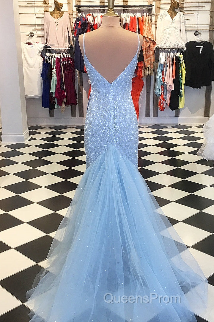 Custom Made Blue V Neck Mermaid Evening Prom Dress, Mermaid Formal Dress, Blue Evening Dress