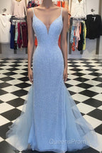 Custom Made Blue V Neck Mermaid Evening Prom Dress, Mermaid Formal Dress, Blue Evening Dress