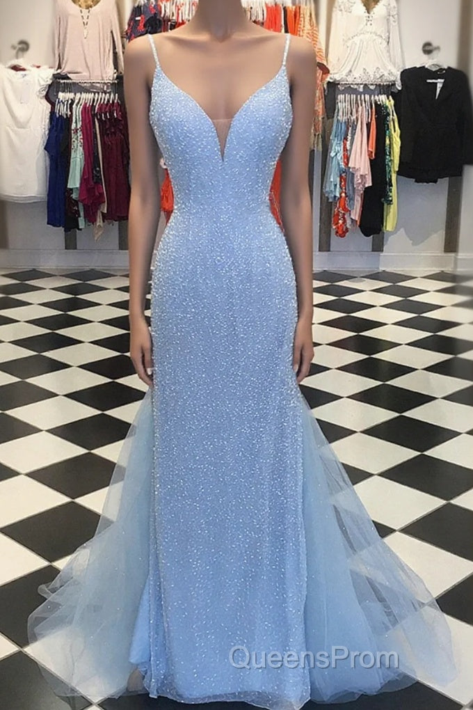 Custom Made Blue V Neck Mermaid Evening Prom Dress, Mermaid Formal Dress, Blue Evening Dress