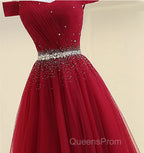Custom Made Burgundy Off Shoulder Evening Prom Dress, Burgundy Formal Dress, Off Shoulder Evening Dress, Bridesmaid Dress
