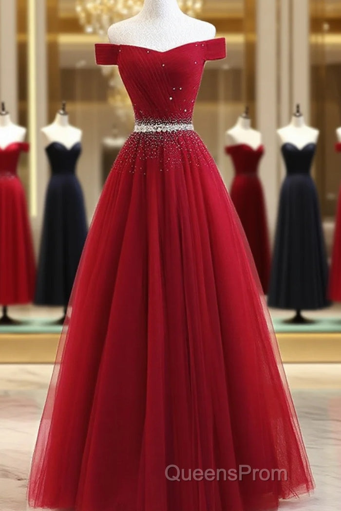 Custom Made Burgundy Off Shoulder Evening Prom Dress, Burgundy Formal Dress, Off Shoulder Evening Dress, Bridesmaid Dress Main image
