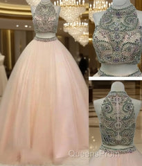 Custom Made High Neck Two Pieces Long Evening Prom Gown, Evening Dress