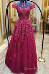 Custom Made Off Shoulder Burgundy Lace Evening Prom Dress, Off The Shoulder Burgundy Lace Formal Bridesmaid Dress