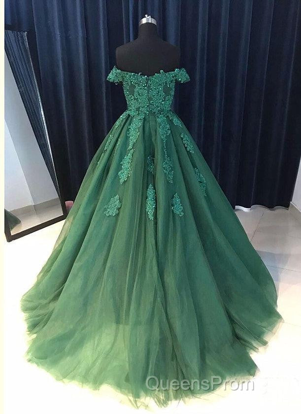 Custom Made Off Shoulder Emerald Green Lace Evening Prom Dress, Green Formal Dress, Lace Evening Prom Gown Secondary image