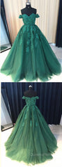 Custom Made Off Shoulder Emerald Green Lace Evening Prom Dress, Green Formal Dress, Lace Evening Prom Gown