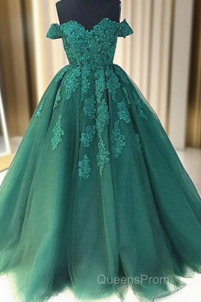 Custom Made Off Shoulder Emerald Green Lace Evening Prom Dress, Green Formal Dress, Lace Evening Prom Gown Main image