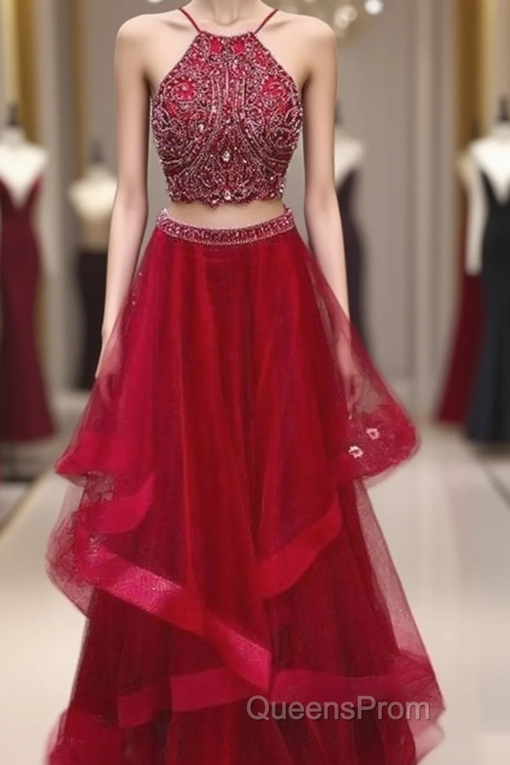 Custom Made Red Two Pieces Sequin Long Evening Prom Dress, Evening Dress Main image