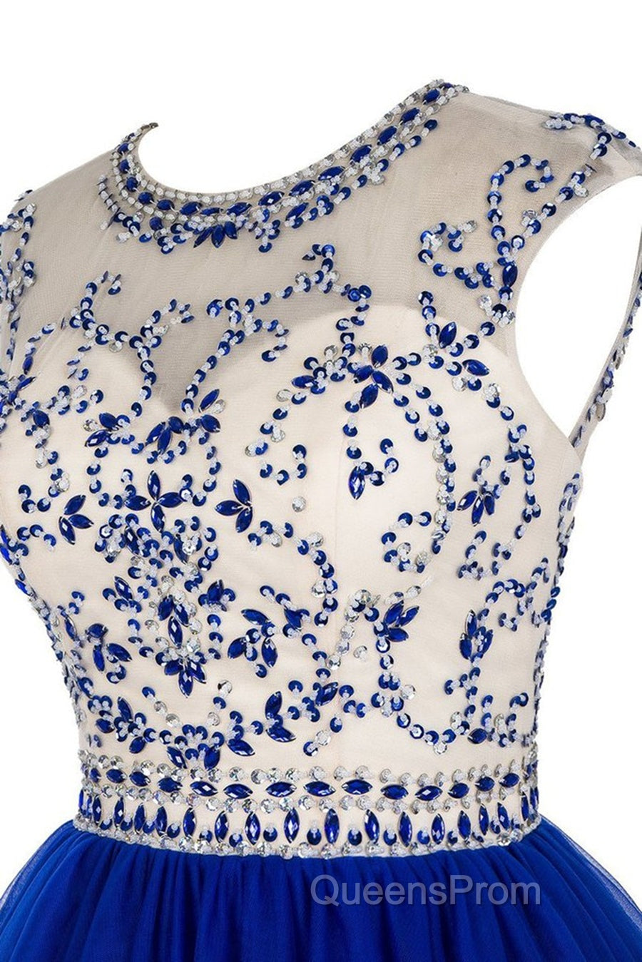 Custom Made Round Neck Cap Sleeves Beading Black Short Evening Prom Dress Royal Blue Homecoming Dress, Evening Dress 2019 Secondary image