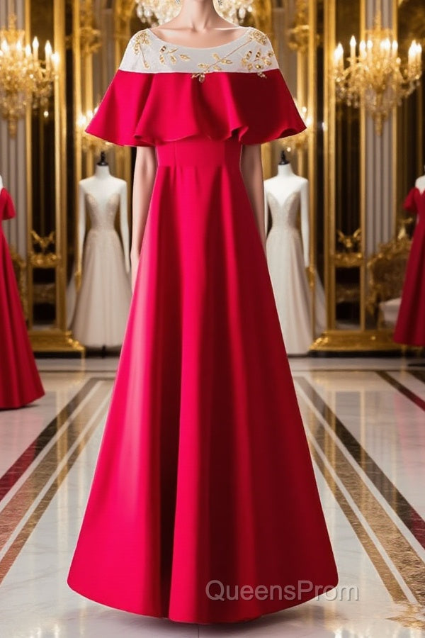 Custom Made Round Neck Red Long Evening Prom Dress, Red Evening Prom Gown, Formal Dress Main image