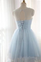 Custom Made Round Neck Short Blue Evening Prom Dress, Short Blue Graduation Dress, Homecoming Dress, Blue Bridesmaid Dress