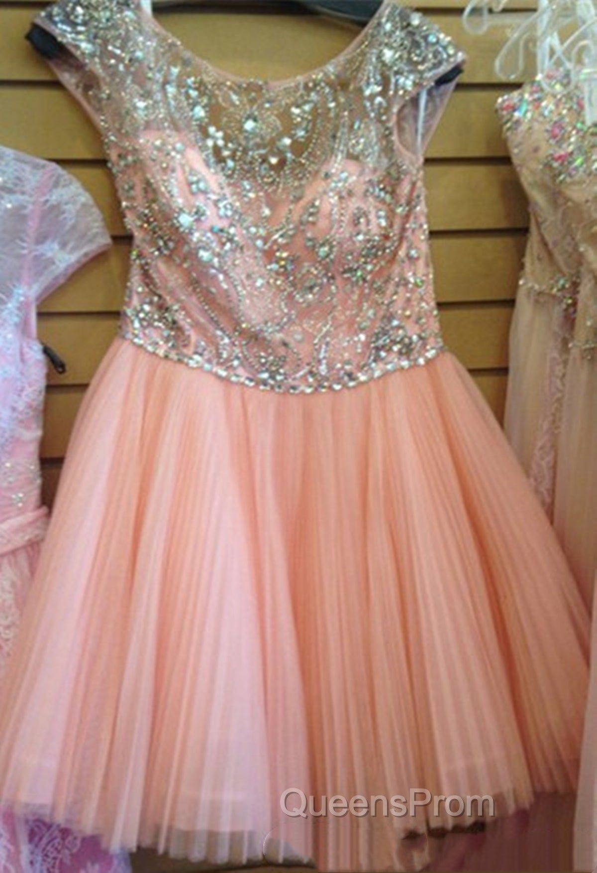 Custom Made Round Neck Pink Short Evening Prom Dress, Short Graduation Dress, Short Homecoming Dress Secondary image