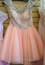 Custom Made Round Neck Pink Short Evening Prom Dress, Short Graduation Dress, Short Homecoming Dress