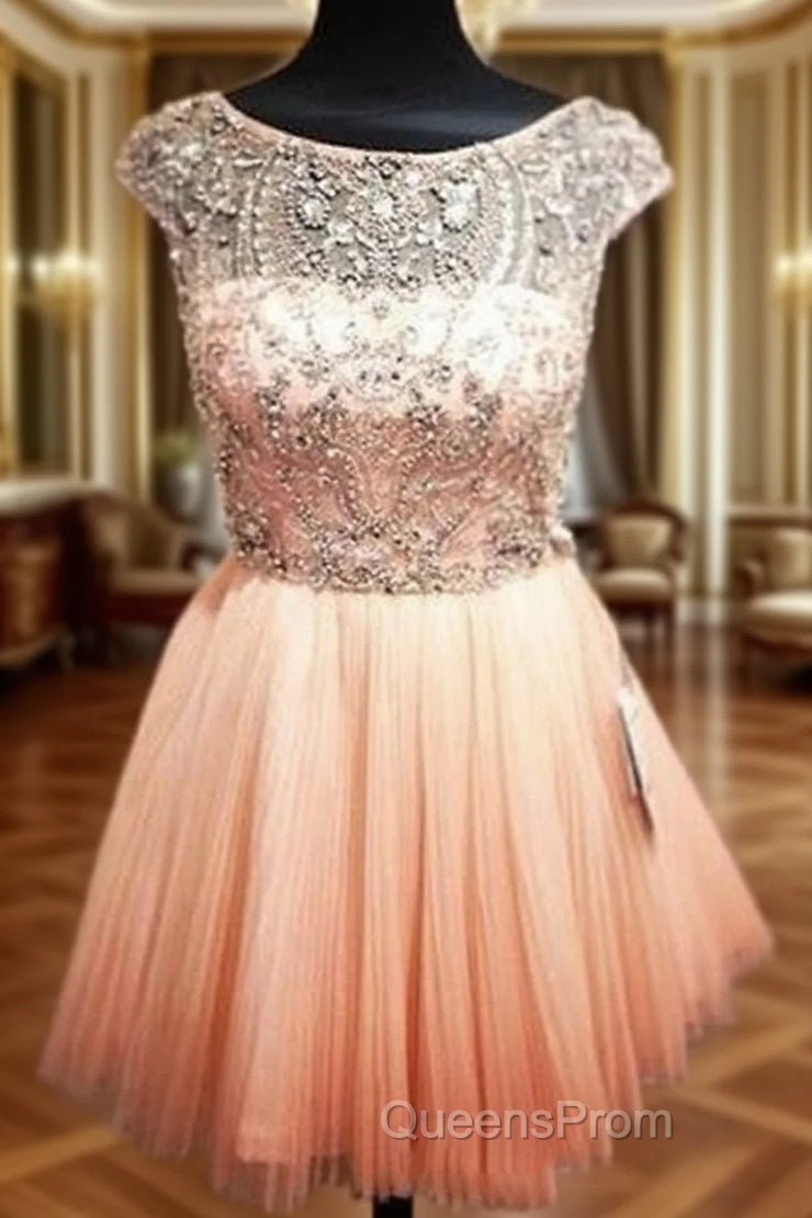 Custom Made Round Neck Pink Short Evening Prom Dress, Short Graduation Dress, Short Homecoming Dress Main image