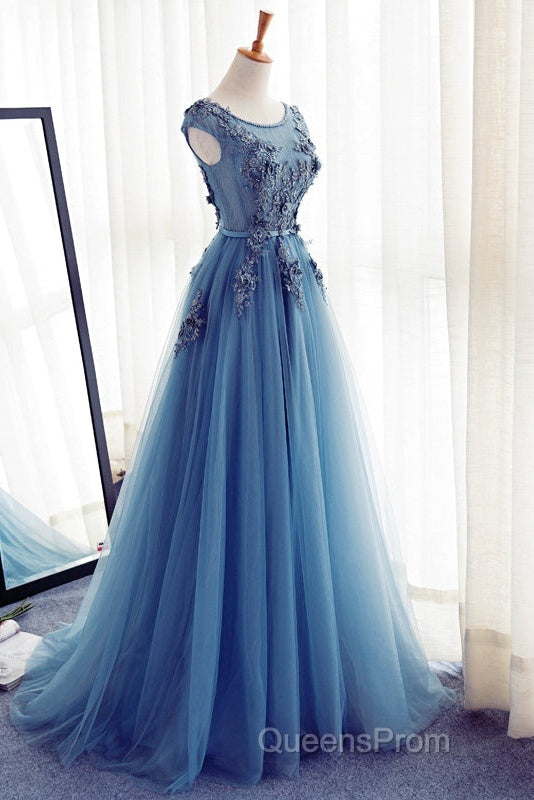 Custom Made Round Neck Sleeveless Lace Evening Prom Dress, Blue Lace Formal Dress Secondary image