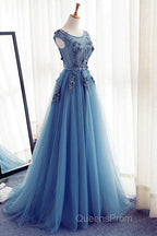 Custom Made Round Neck Sleeveless Lace Evening Prom Dress, Blue Lace Formal Dress