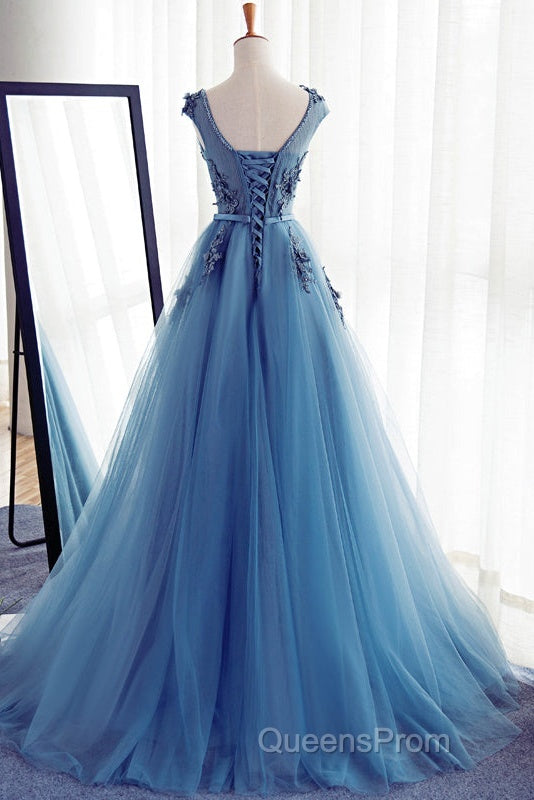 Custom Made Round Neck Sleeveless Lace Evening Prom Dress, Blue Lace Formal Dress