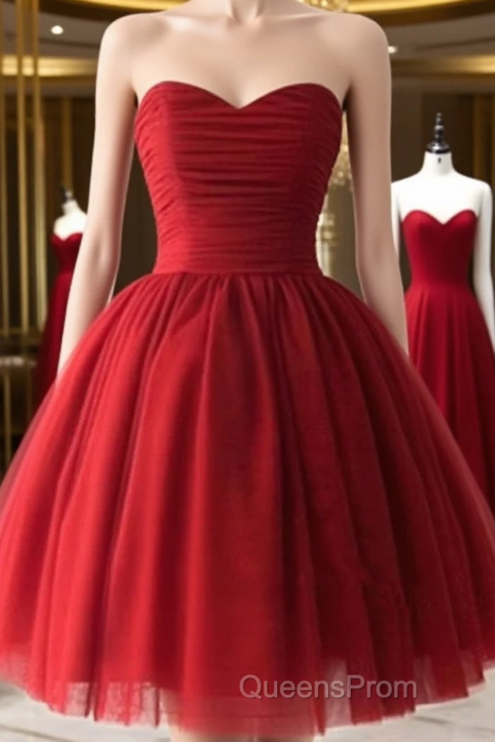 Custom Made Short Burgundy Evening Prom Dress, Burgundy Bridesmaid Dress, Graduation/Homecoming Dress Main image