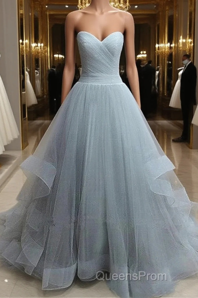 Custom Made Sweetheart Neck Floor Length Light Grey Evening Prom Dress, Evening Prom Gown, Formal Dress Main image