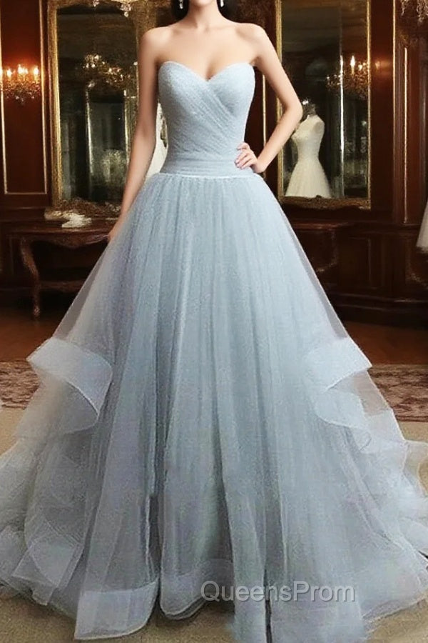 Custom Made Sweetheart Neck Floor Length Light Grey Evening Prom Dress, Evening Prom Gown, Evening Dress
