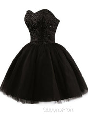 Sweetheart Short Black Lace Evening Prom Dress, Black Lace Graduation / Homecoming Dress