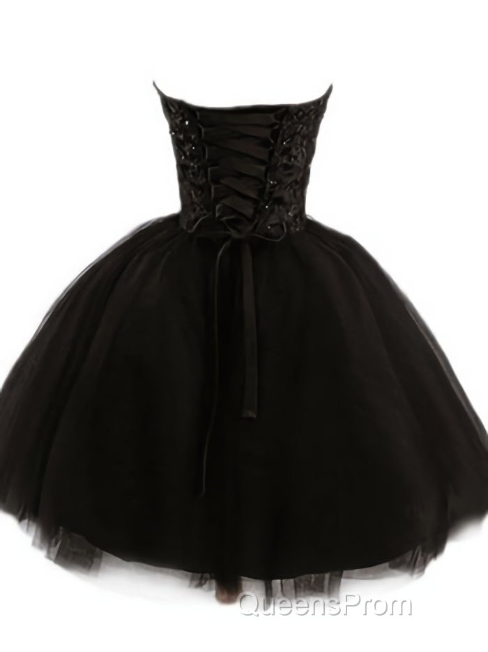 Sweetheart Short Black Lace Evening Prom Dress, Black Lace Graduation / Homecoming Dress