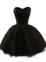 Sweetheart Short Black Lace Evening Prom Dress, Black Lace Graduation / Homecoming Dress