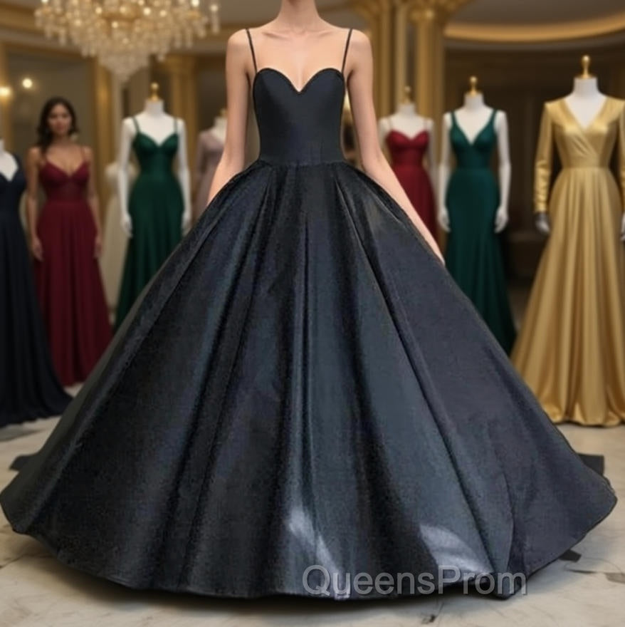 Custom Made Thin Straps Sweetheart Neck Black Ball Gown, Black Long Evening Prom Dress, Evening Dress Main image