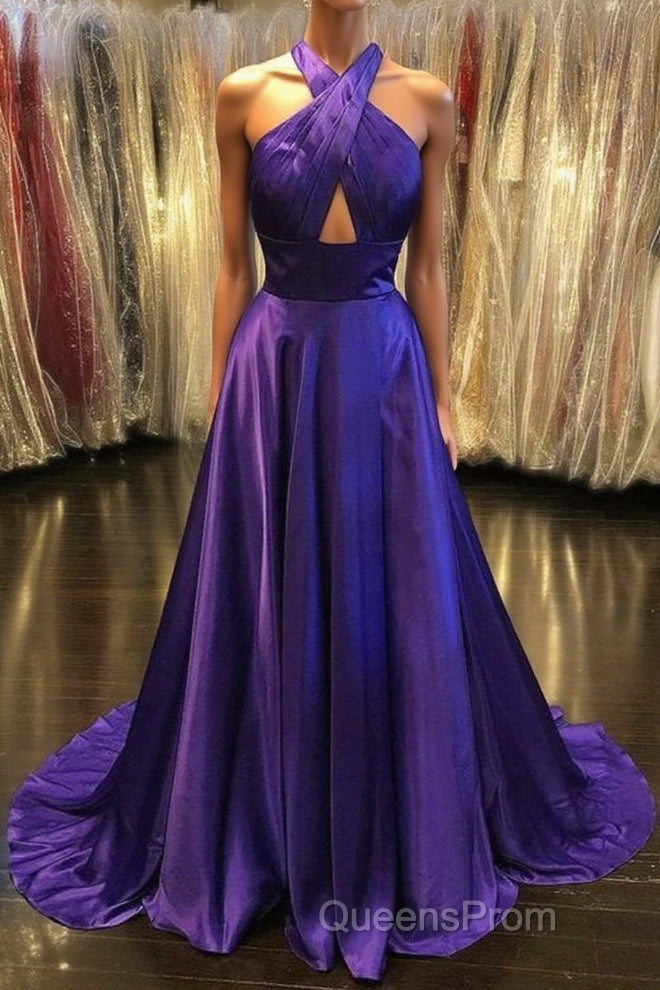 Custom Made Unique Backless Purple Satin Long Evening Prom Dress, Backless Purple Formal Dress, Purple Evening Dress Main image