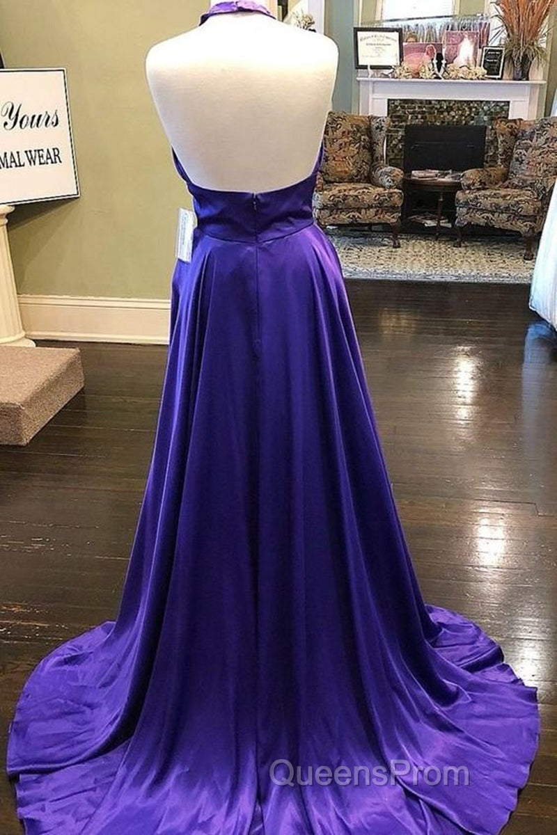 Custom Made Unique Backless Purple Satin Long Evening Prom Dress, Backless Purple Formal Dress, Purple Evening Dress Secondary image